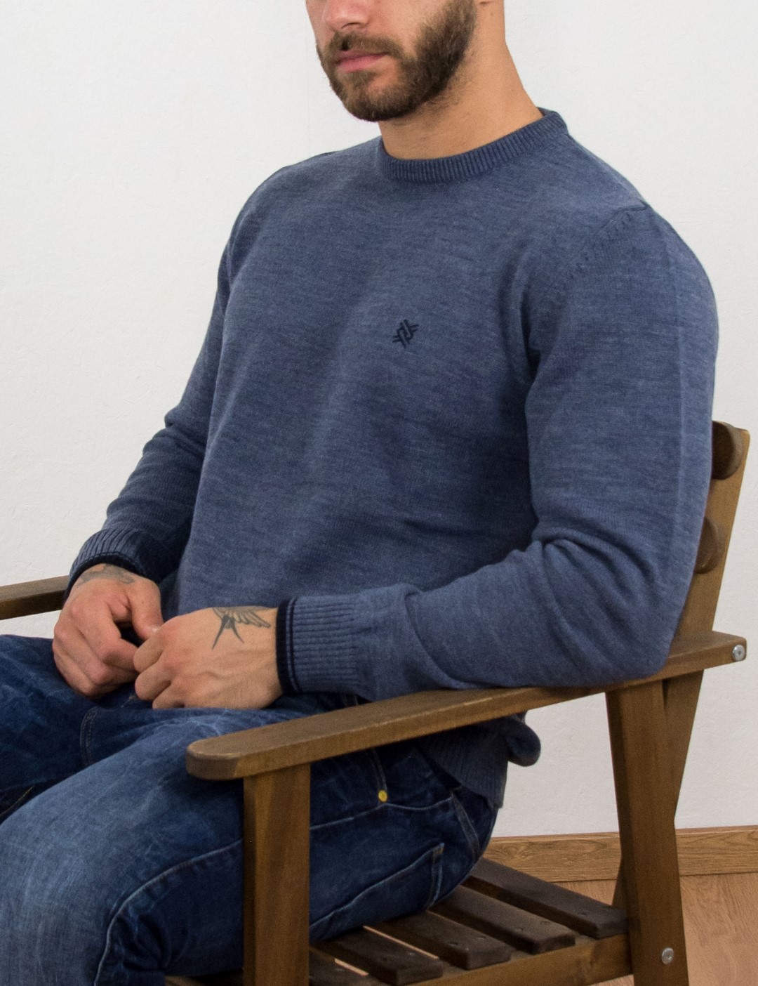 Darious ανδρικό γαλάζιο πλεκτό πουλόβερ με διχρωμία 18555F φωτογραφία